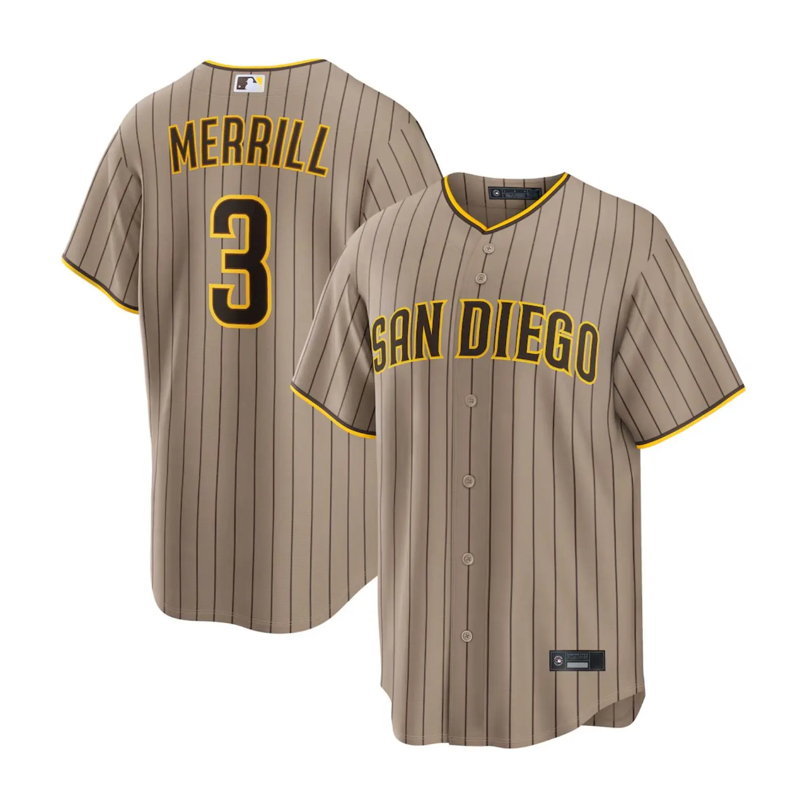 Men's 3 Merrill Sand Alternate Khaki Baseball Jersey