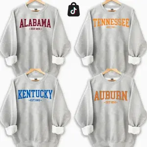 Custom Team Distressed Varsity Ash Grey Sweatshirt, Vintage USA Inspired Graphic Crewneck, Retro Cozy Game Day Pullover Top EH8