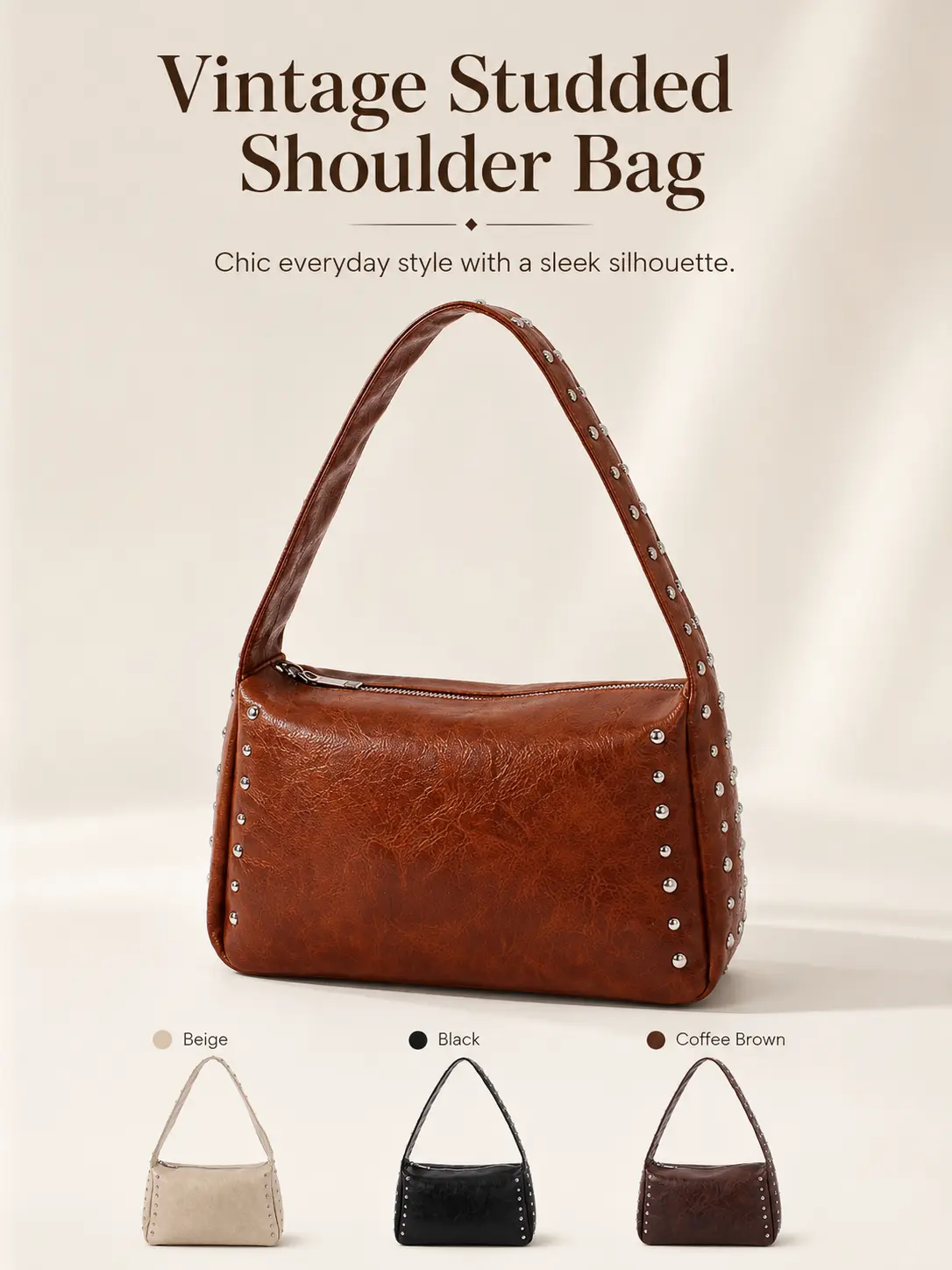 Women's European-American Retro Rivet Suede Small Square Purse - Fashionable Crossbody Carry, High-End Shoulder Style, Sweet-Cool Underarm City Accessory, Fashionable Crossbody Bag, Shoulder Purse, Pu Leather, Retro Look, Elegant Commuter Bag, Shoulder St
