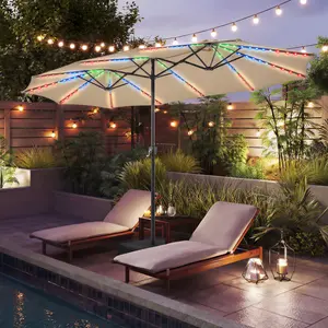 【15FT Multi-colored LED Light】Costoffs 15ft Patio Umbrella with Multi-Mode LED Strips - Massive Triple-Vented Canopy for Extra Shade, Crank Lift & Weighted Base Included