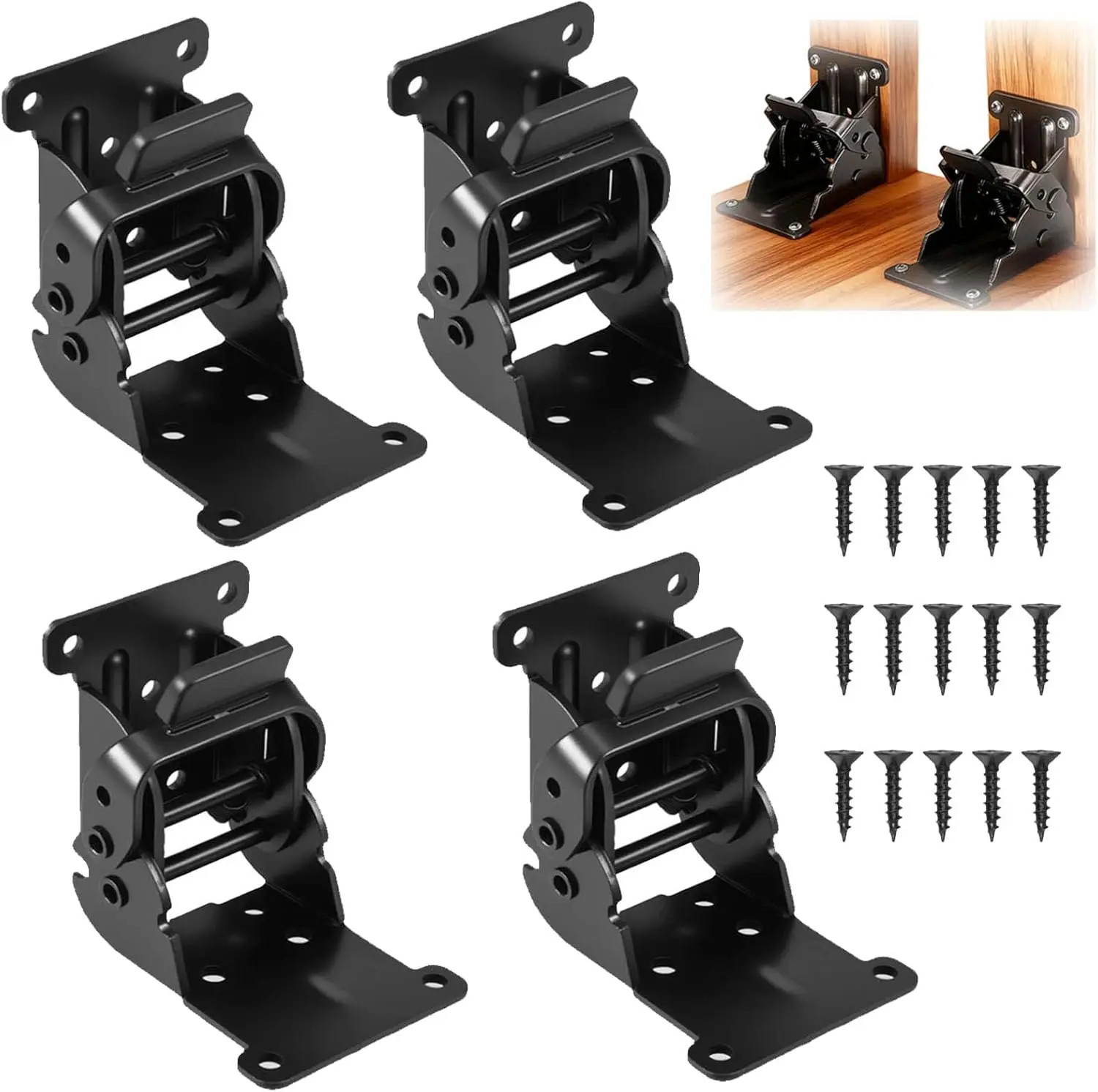 4 Pack Folding Leg Brackets Heavy Duty Self Lock Hinges 0 to 90 to 180 Degree for Table Bed Desk door Legs Black matte bisagras reinforcement