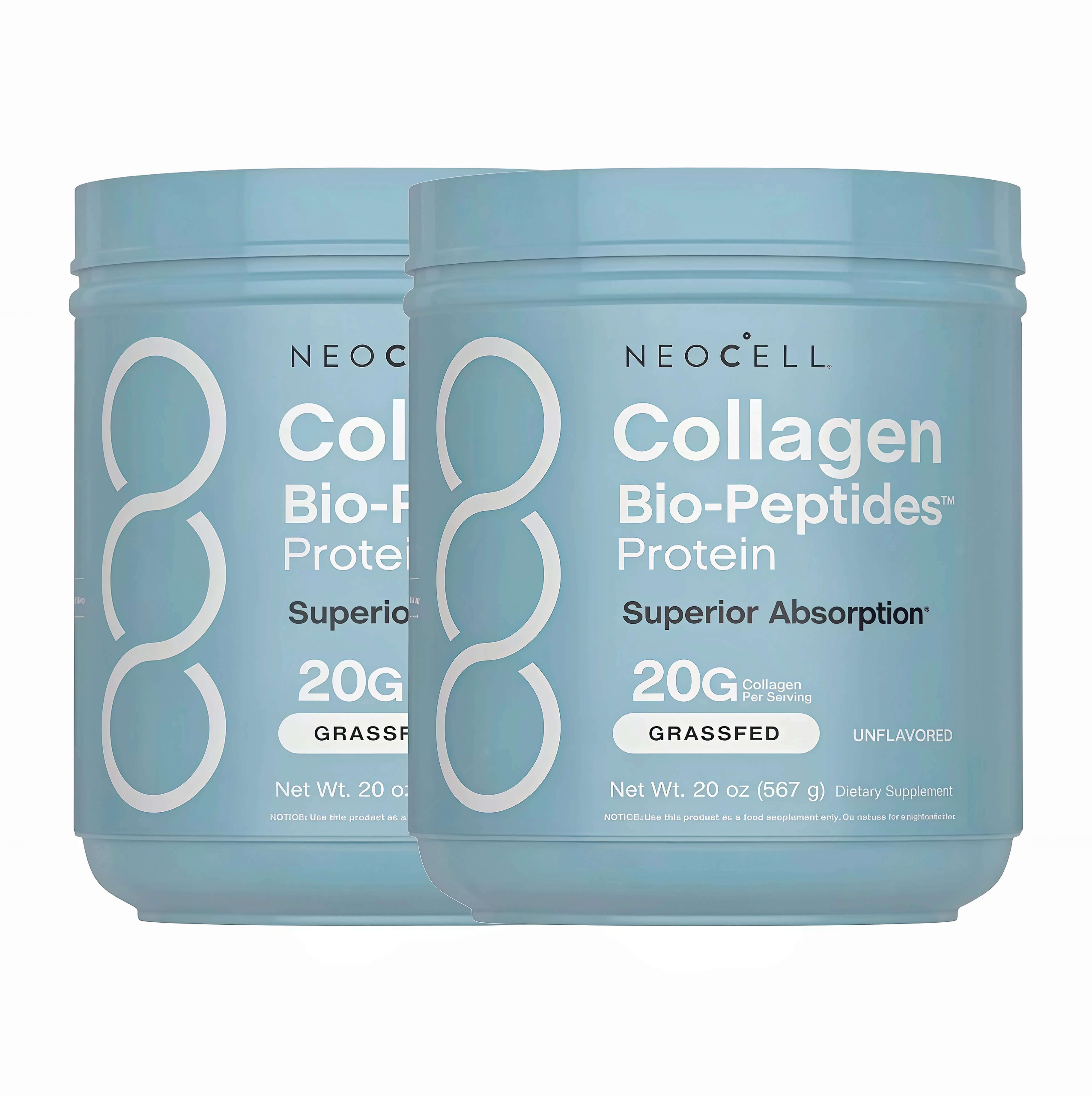 2 Piece NeoCell Collagen Bio-Peptides Powder 20oz -IC Grassfed Protein Supplement-Advanced with 18 Essential Amino Acids