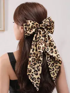 Ladies' elegant leopard print bow hair clip, fashionable long floating hair accessory, suitable for parties, afternoon tea, music festivals, vacation trips, beaches, campuses, daily leisure hair accessories