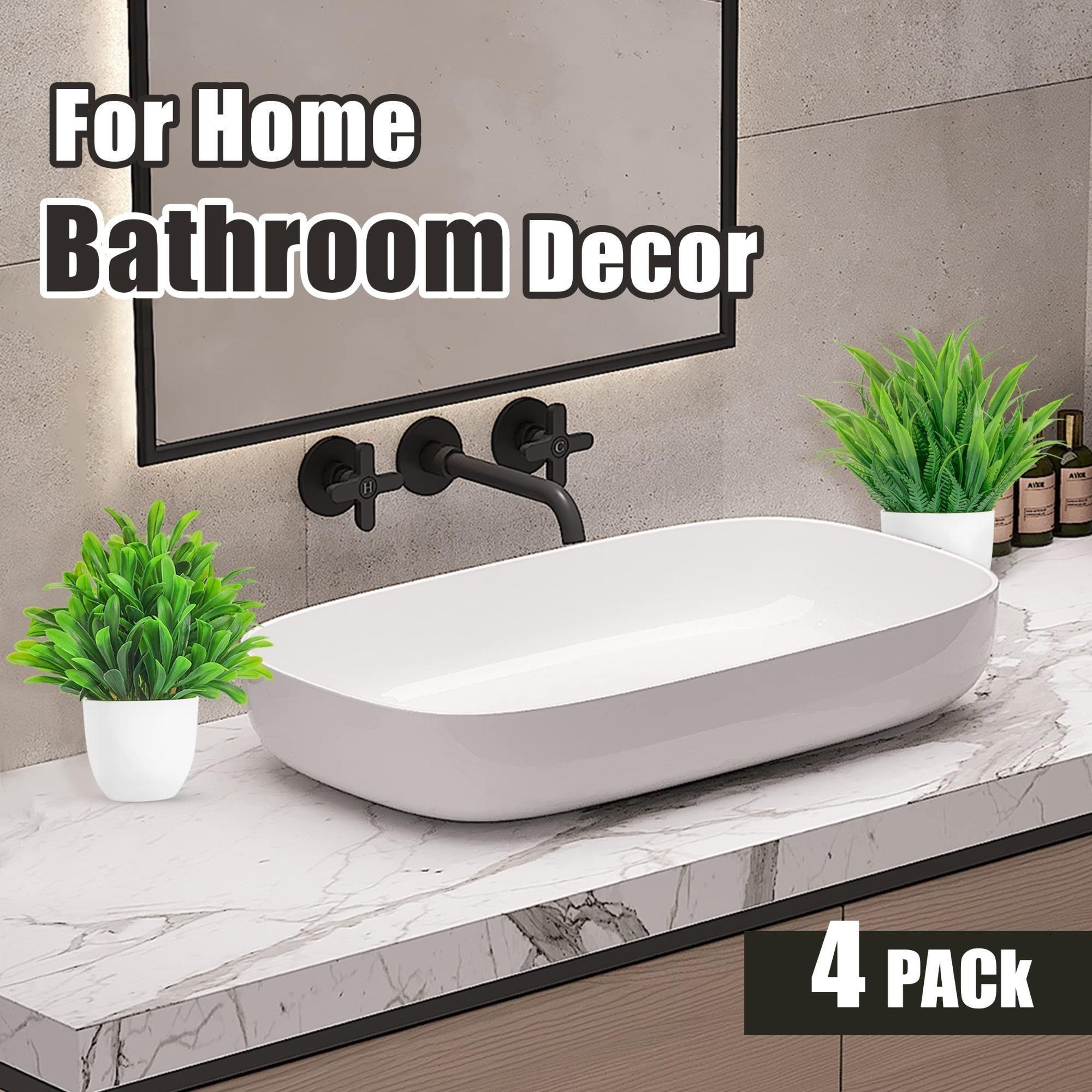 6.7-Inch Artificial Eucalyptus Potted Plants 4 Pack, Fake Eucalyptus in White Pots, Mini Faux Greenery for Home Office Desk Shelf Decor, Small Indoor Artificial Plants, Summer Decor & Housewarming Gifts