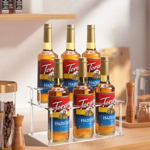 Transparent Clear Acrylic Syrup Rack, 6 Bottle Capacity, Ideal for Coffee Bars, Kitchens, Home Bar, Wine & Condiments Storage