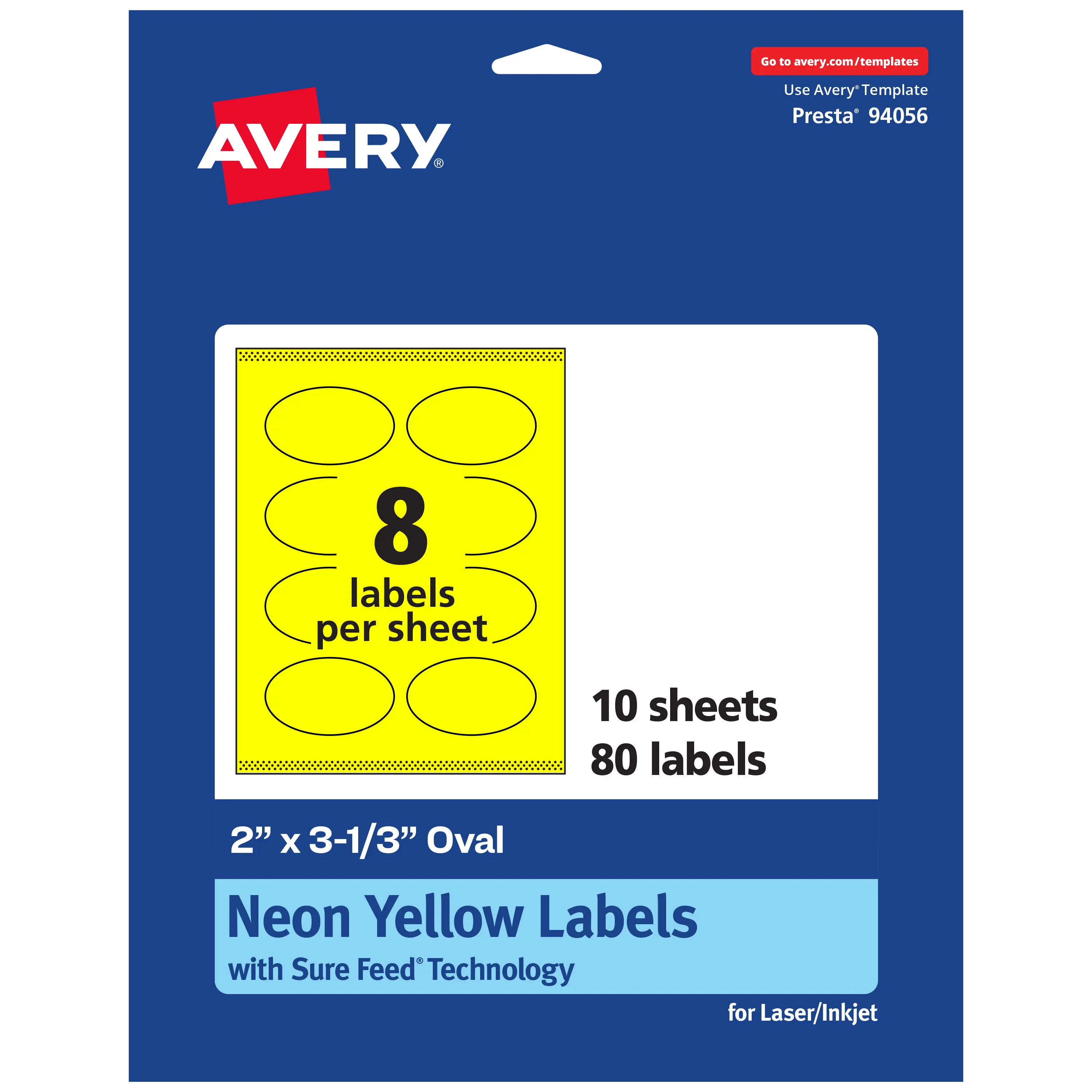 Avery Neon Yellow Paper Labels, 2" x 3-1/3" Oval