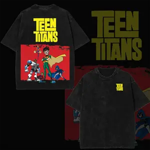 Teen Titans Acid Washed Graphic Shirt Vibe Urban Energy Hero Printed Design Shirt For Men