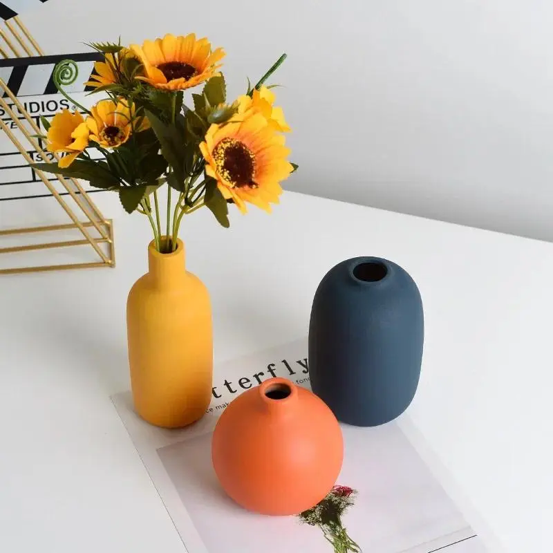 Modern Nordic Ceramic Flower Vase - Multi-Colors (Orange, Yellow, Blue) - Home Supplies, Indoor Decor for Home & Restaurants, Ideal Gift Accessory
