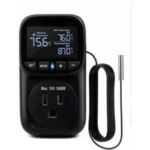 Temperature Controlled Outlet Heavy Duty 15A 1800W Heating Cooling Thermostat Plug -40℉~210℉ LCD Display for Greenhouse Heater Incubator Homebrew Heat Lamp