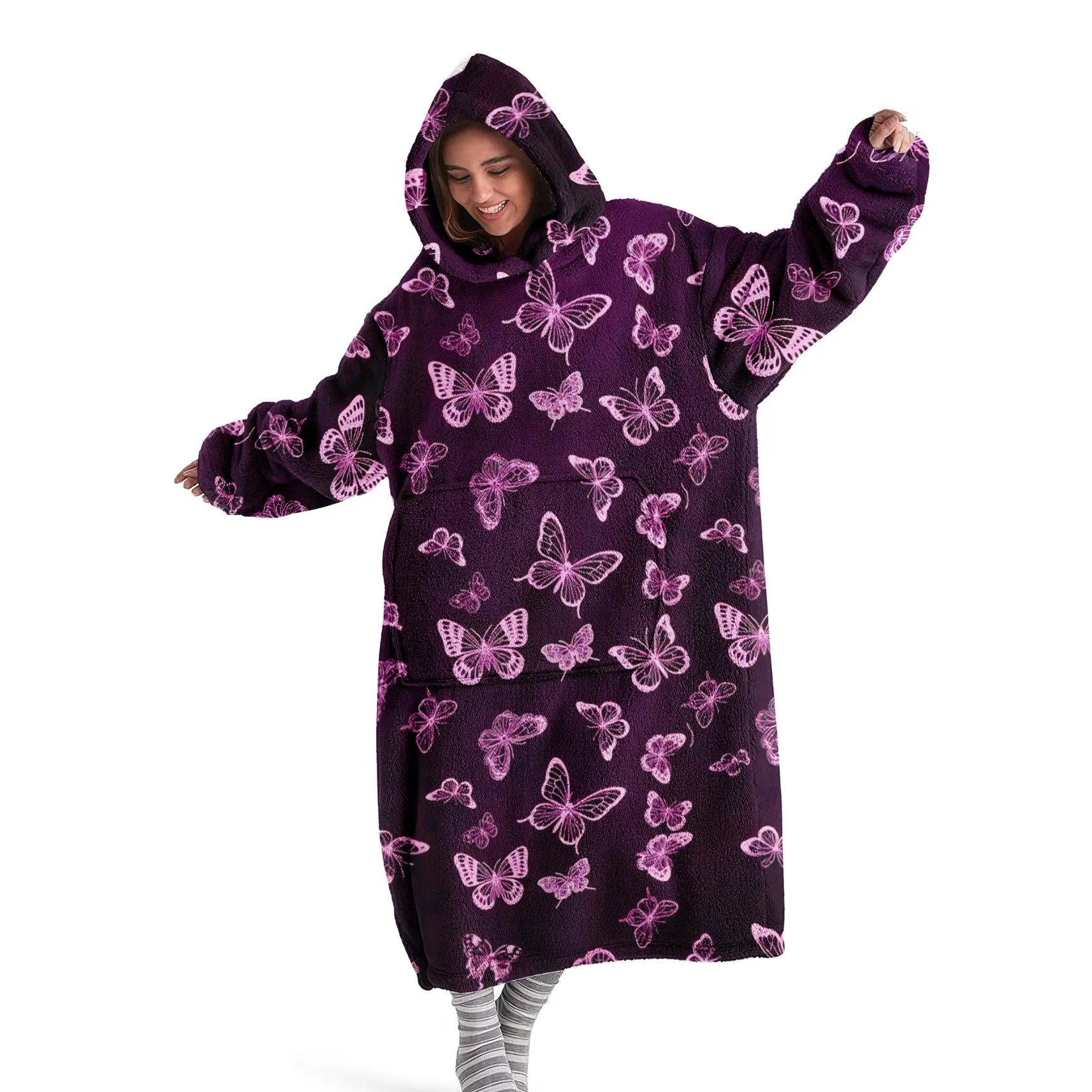 hoodie blanket，Wearable Blanket，Butterfly Hooded Blanket Sweatshirt, Wearable Soft Comfortable Long Sleeve Pocket Design, Perfect Gift for Birthday Christmas Valentine's Day，Christmas Gift,Valentine's Day gift, Cozy Hooded Blanket