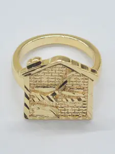14k House Shape Carved Ring, Unisex Fashion Jewelry, Vintage Embossed Ring, Perfect for Daily Wear, Parties, Gatherings, Gift Ideas