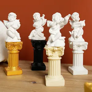 Black 2-Pack Synthetic Resin Roman Column Candlestick - Nordic Style, European Fashion Angel Figures, Photo Props, Multi-Color Option, Home Decor Tabletop Centerpiece, Wedding Decor Accessory
