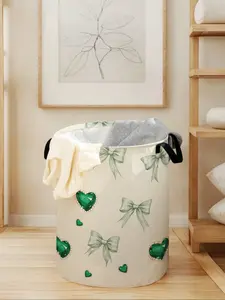 Bow Printed Laundry Basket with Handle, Durable Foldable Home Storage Bin, Large Capacity Toy Organizer, Valentine's Day Gift