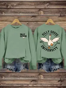 Women's Casual Duck Pattern Pullover Sweatshirt, Soft Long Sleeve Round Neck, All-Season Comfort, Durable Fabric