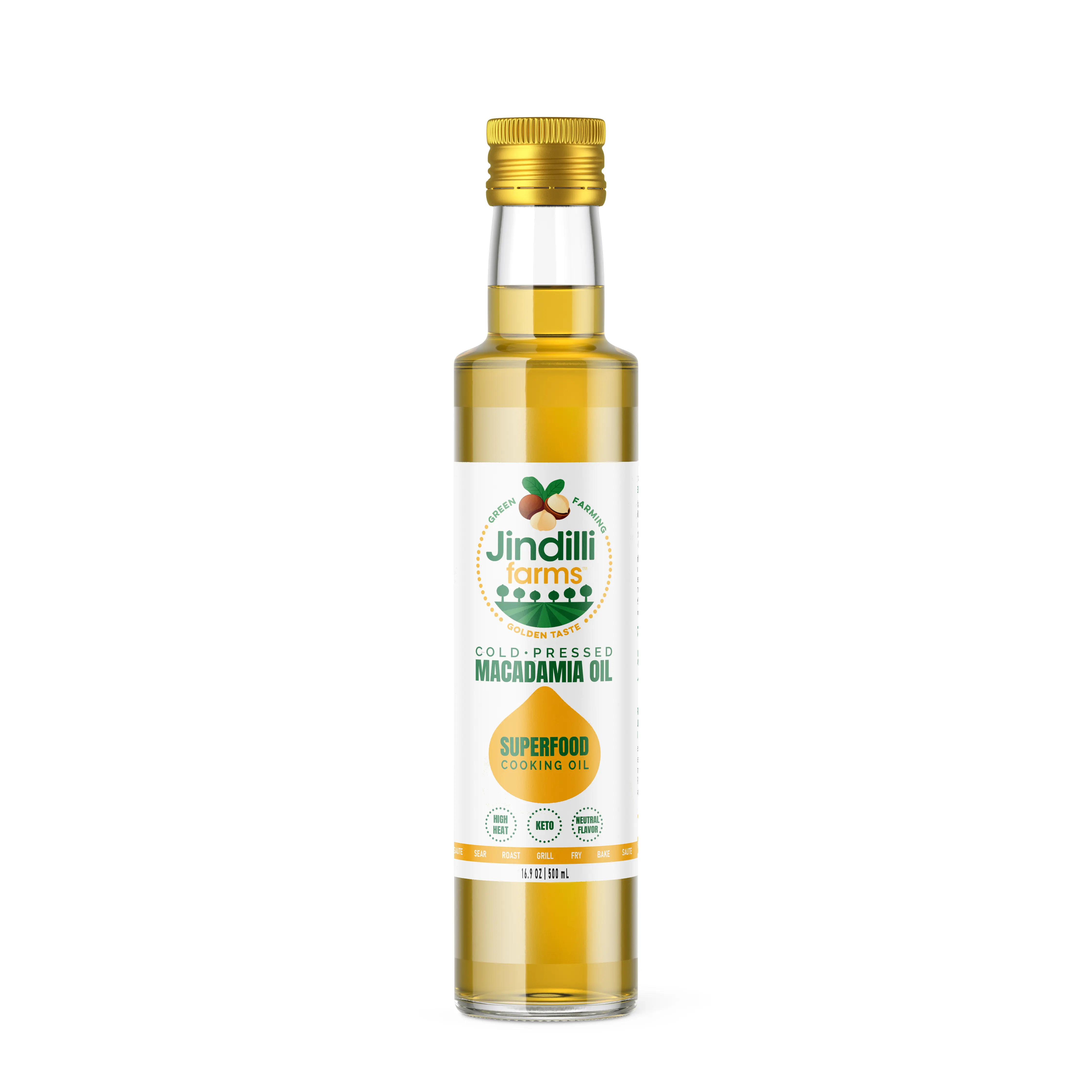 Cold-Pressed Macadamia Cooking Oil – 16.9oz | Keto, Paleo, Heart-Healthy, High Smoke Point
