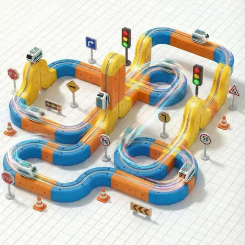 Qiangjin Toys 3D DIY Magnetic Track Set - Plastic Anti-Gravity Trains Spark Wonder, Electric Ceiling-Climbing, Built-In Batteries, STEM Educational Building Kits, Open-Ended Play, 74/90/180 PCS Unisex Kids Toy, Cool 3-12 Year Old Birthday Holiday Gift