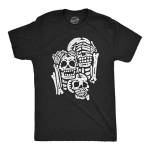Mens Three Wise Skeletons T Shirt Funny Spooky Halloween Party Joke Tee for Guys Mens Funny T Shirts Cool Vintage Fashion T-Shirt Gift Classic Menswear Halloween Apparel for Men Novelty Tees for Guys Black -