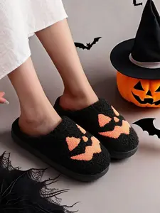 Pumpkin Embroidery Slippers, Halloween Slippers, Casual Soft Comfortable Halloween Themed Home Slippers for Women & Men, Fashionable Slippers for Indoor & Outdoor Wear