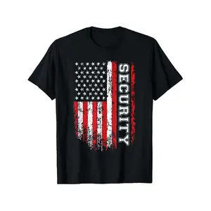 Men's & Women's Security American Flag T-Shirt - Distressed Vintage Style with Bold SECURITY Print & Security Guard Badge Design - Black/Red/White Patriotic Graphic Tee for Veterans Day, Halloween, Thanksgiving, Law, Private Security - Comfortable Crew Ne