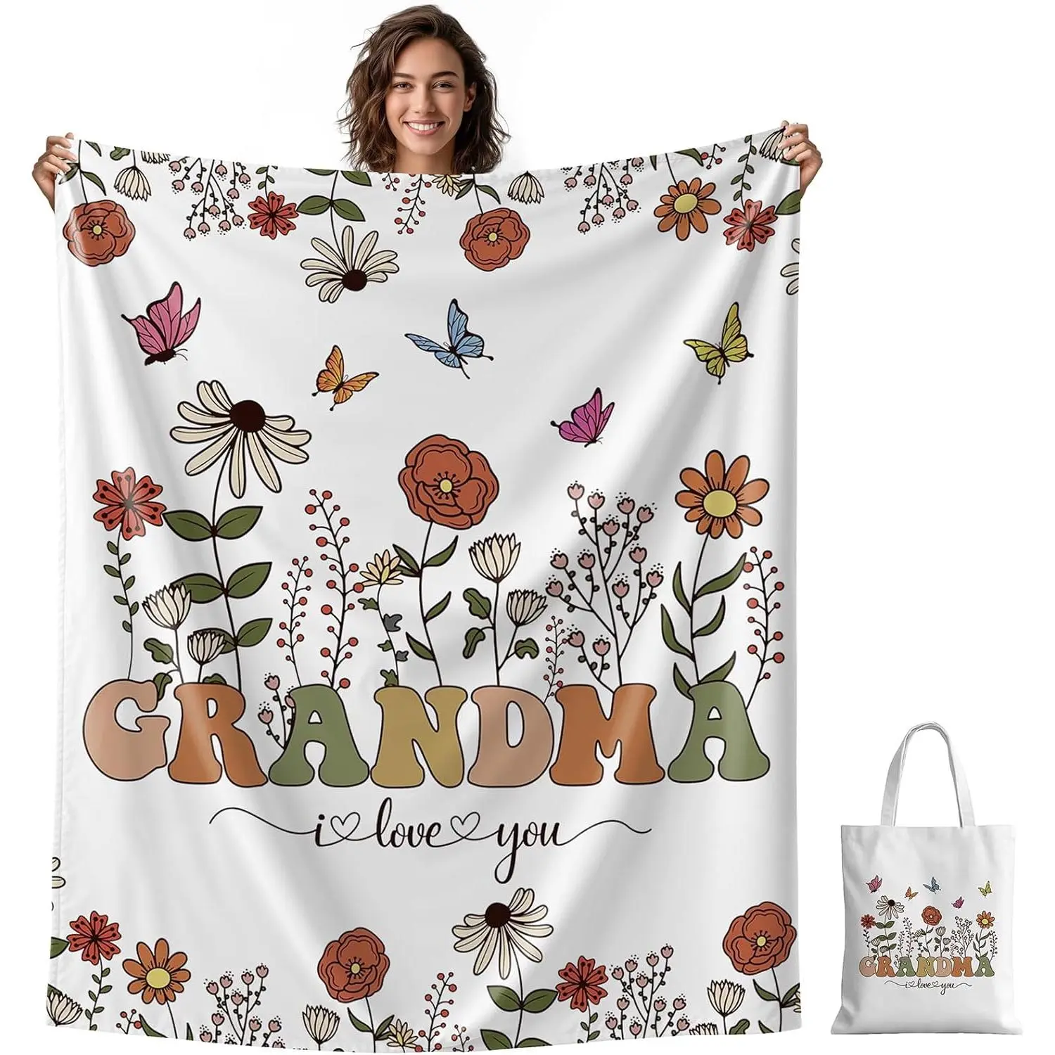 Floral Soft Flannel Throw Blanket, Perfect Birthday Gifts Grandma Granny, Warm, Cozy for Bedroom Couch Sofa Living Room, Fits Four Sizes