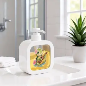 Cute Cartoon Green Turtle with Yellow Underbelly Playing Brown Ukulele Moisturizing Hand Soap Pump Bottle, Refillable Soap Dispenser, Kitchen and Bathroom Soap Dispenser, Cheerful Musical Scene Decorative Liquid Container