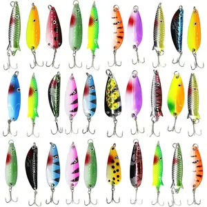 Fishing Spoons Metal Fishing Lures Kit, 30 count Colorful Hard Fishing Spinner Baits Trout Lures Fishing Spoons Lures with Treble Hooks Salmon Bass for Saltwater Freshwater Fishing