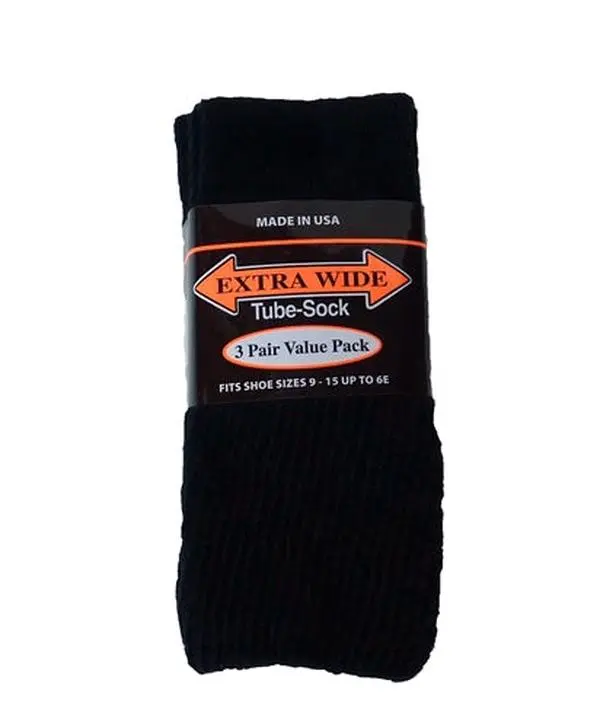 Extra Wide Black Tube Socks to 6E - 3 pack
