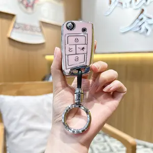 For Volkswagen Key Fob Cover Keychain Fit for VW 2016-2017 Golf Polo GTI 2018 2019 Tiguan Smart Key Shell Case