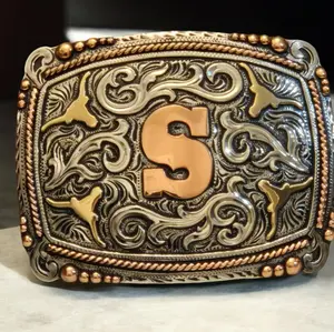 Oval Hand Crafted  Copper Base Buckle  With Initial Letter S Size 4 3/8" by 3 1/2"