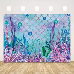 Mermaid-Themed Background Banner, Polyester Material, Perfect for Streamers, Birthday Parties, Photo Booths & Wall Decorations