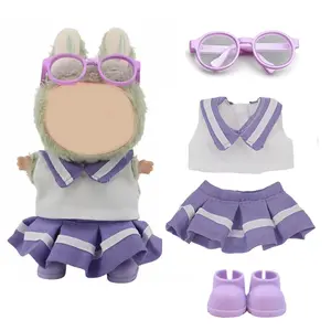 Charming Labubu Clothing Set, Includes Sleeveless Top, Dress, Glasses, Shoes, Fits 17cm Dolls, Cute Play and Display Accessories, Doll Clothes Set, Doll Clothes Outfit