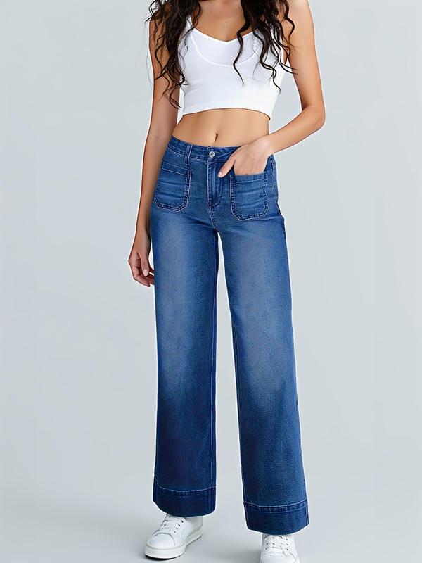 Sidefeel Women's Wide Leg Jeans High Waisted Tummy Control Stretchy Pockets Front Straight Leg Jeans for Comfort and Style