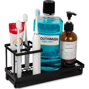 Toothbrush Holders for Bathrooms Carbon Steel Tooth Brushing Holder Electric Toothbrush and Toothpaste Organizer Bathroom Accessories for Countertop Shower Sink Matte Black