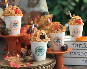 Thanksgiving / Fall Faux Whipped Cream Latte / Pumpkin Spice / Tier Tray / Coffee / Friendsgiving