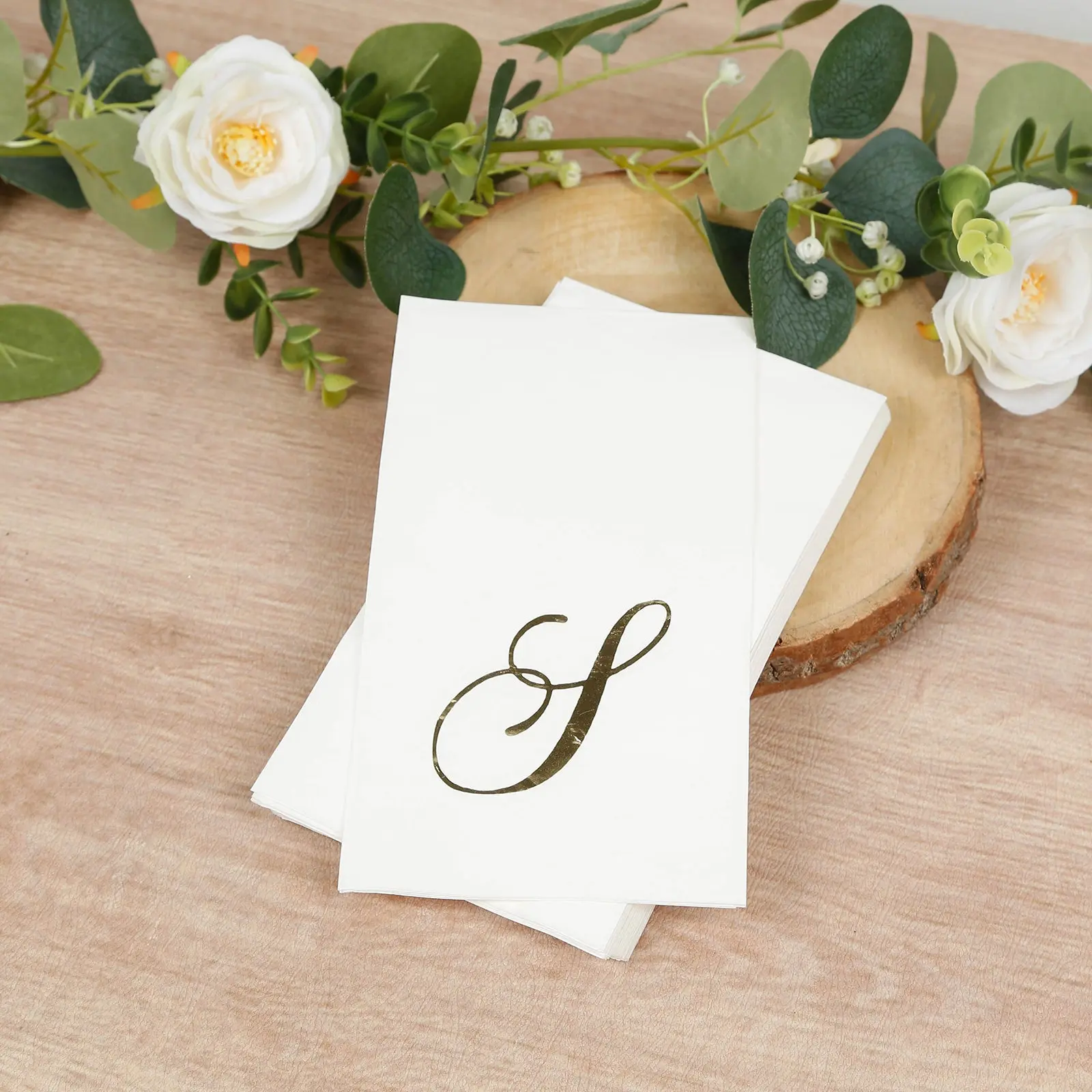 100-Pack Disposable Paper Dinner Napkins, White with Gold Foil Monogram "S" - 8"x4" Folded, Disposable Products for Home, Birthday, Wedding Party Supplies