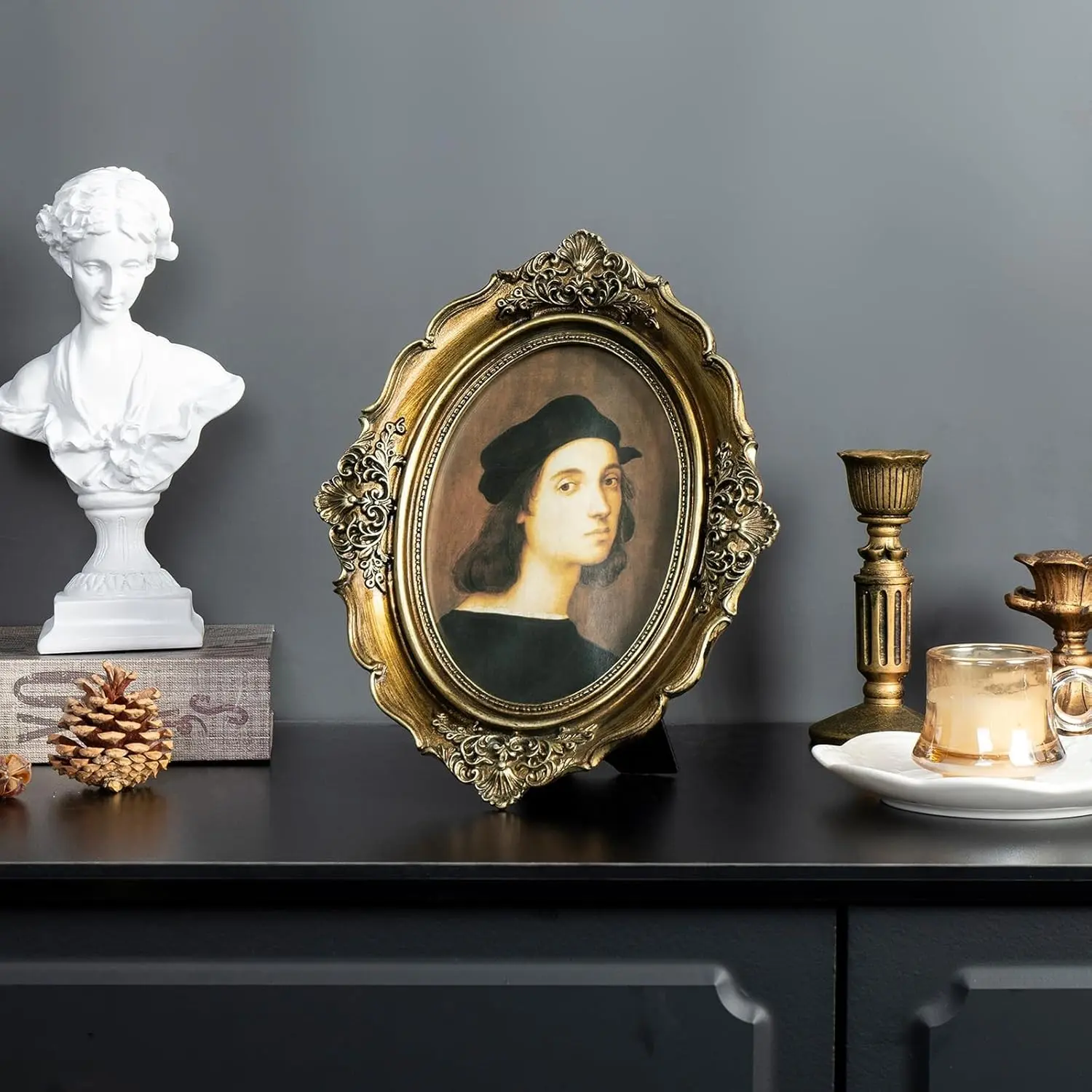 4x6 Inch Vintage Photo Frame, Antique Bronze Resin Picture Frame with Glass Panel, Wall and Desktop Home Decor, Vintage Oval Frame