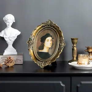 4x6 Inch Vintage Photo Frame, Antique Bronze Resin Picture Frame with Glass Panel, Wall and Desktop Home Decor, Vintage Oval Frame