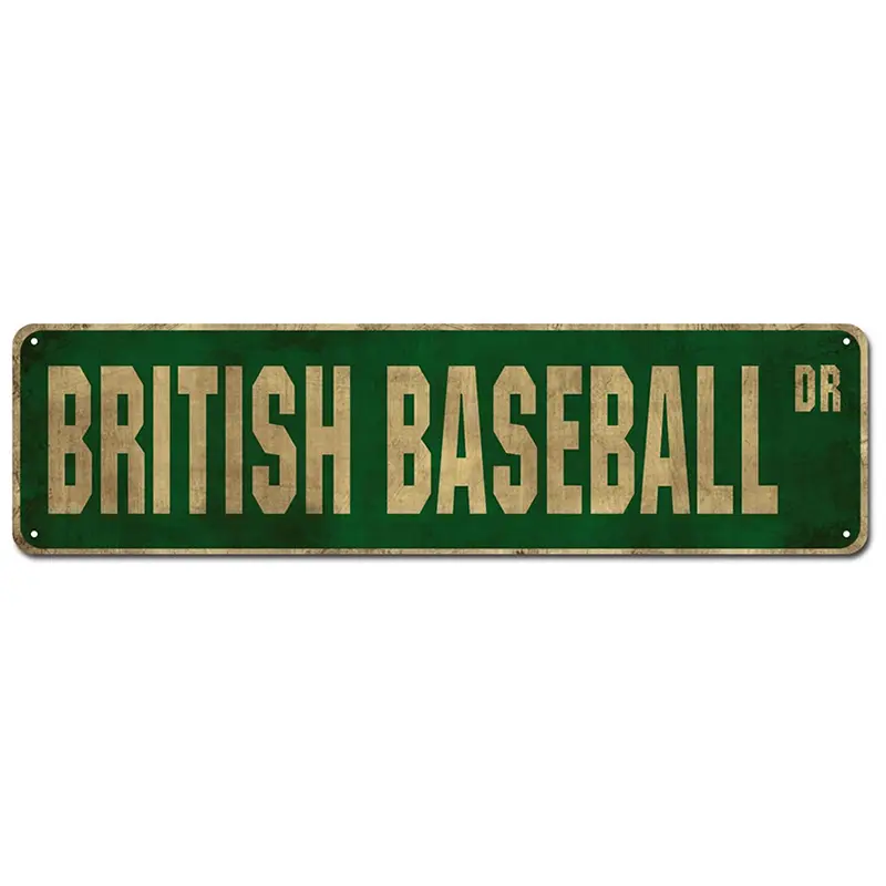 British Baseball DR Tin Sign, Porch Decor for Home, Bar, Farmhouse, 4x16 Inch