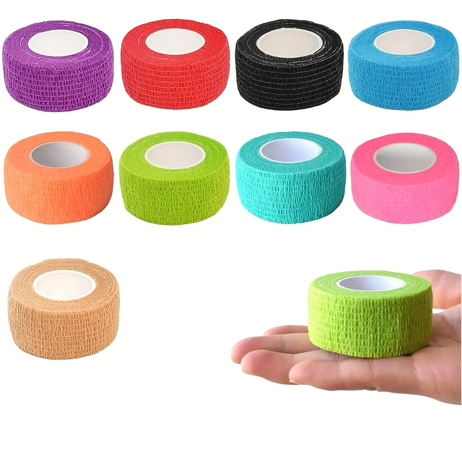 9 Pack Self-Adhesive Bandages, Strong Adhesion Elastic Wrap Tape, 1 Inch X 5 Yards First Aid for Wrist Ankle Knee Injuries