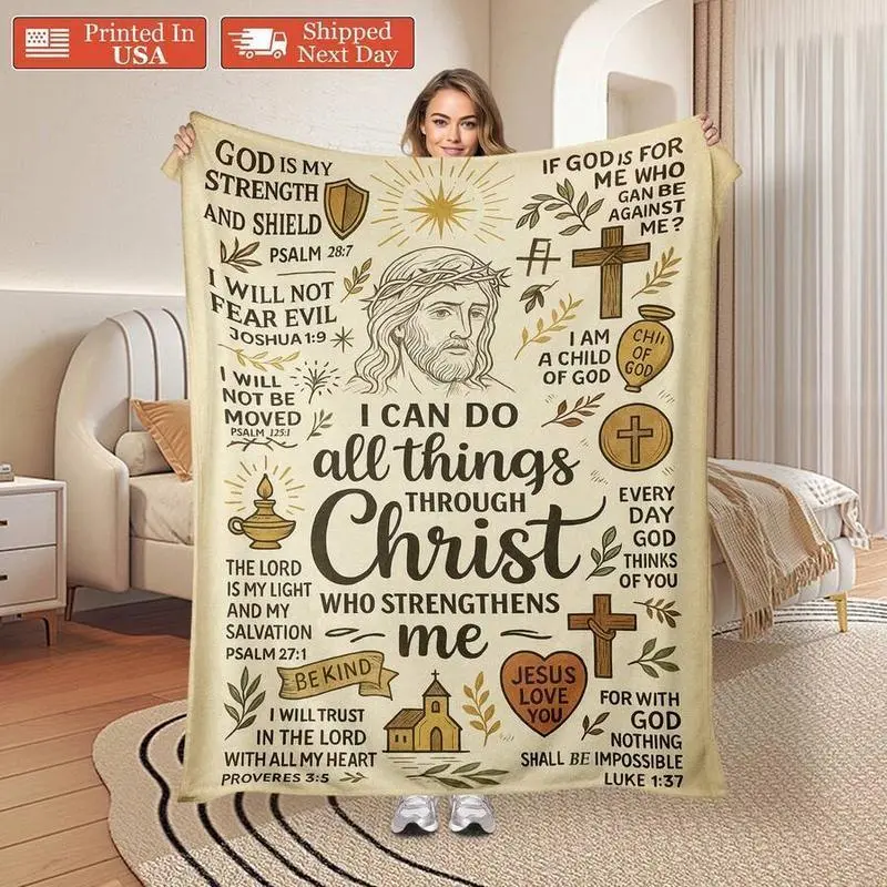 Christian Inspirational Scripture Faith Quote Anime Design Blanket, Religious Classic Cotton Throw, Wrinkle-Resistant Cooling Soft Warm Flannel, Durable Multifunctional for Home Napping, Perfect Gift for Girlfriend