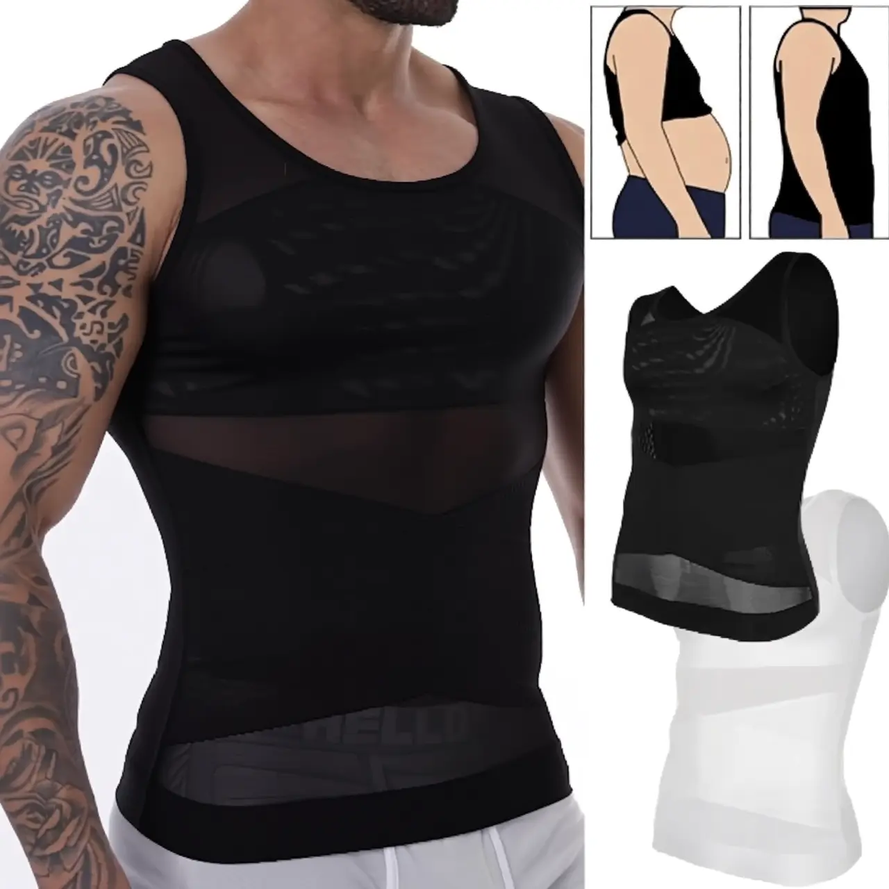 Men’s Compression Tank Top - Quick Dry Gym Workout Vest with Slimming Tummy Control, Back Support, Running Clothing