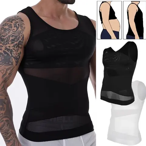 Men’s Nylon Spandex Sleeveless Compression Tank Top - Sleeveless Sports Vests, Gymswear, Quick Dry, Breathable Dry-Fit Athletic Base Layer, Slimming Fit, Mesh Ventilation, Abdomen Support, All Seasons Biking Activewear Fitness Workout, 3XL