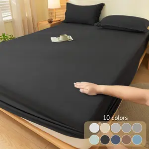 Solid Color Fitted Sheet & Pillowcase Set, 2/3 Counts Soft Comfortable Breathable Bedding Set, Durable Bedding Set for Bedroom, Guest Room, Apartment, School, Bed Sheet Sets