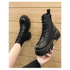 Women's Punk Combat Boots with Side Zipper and Laces, Fashionable Design for Tight Pants, Comfortable and Trendy Footwear