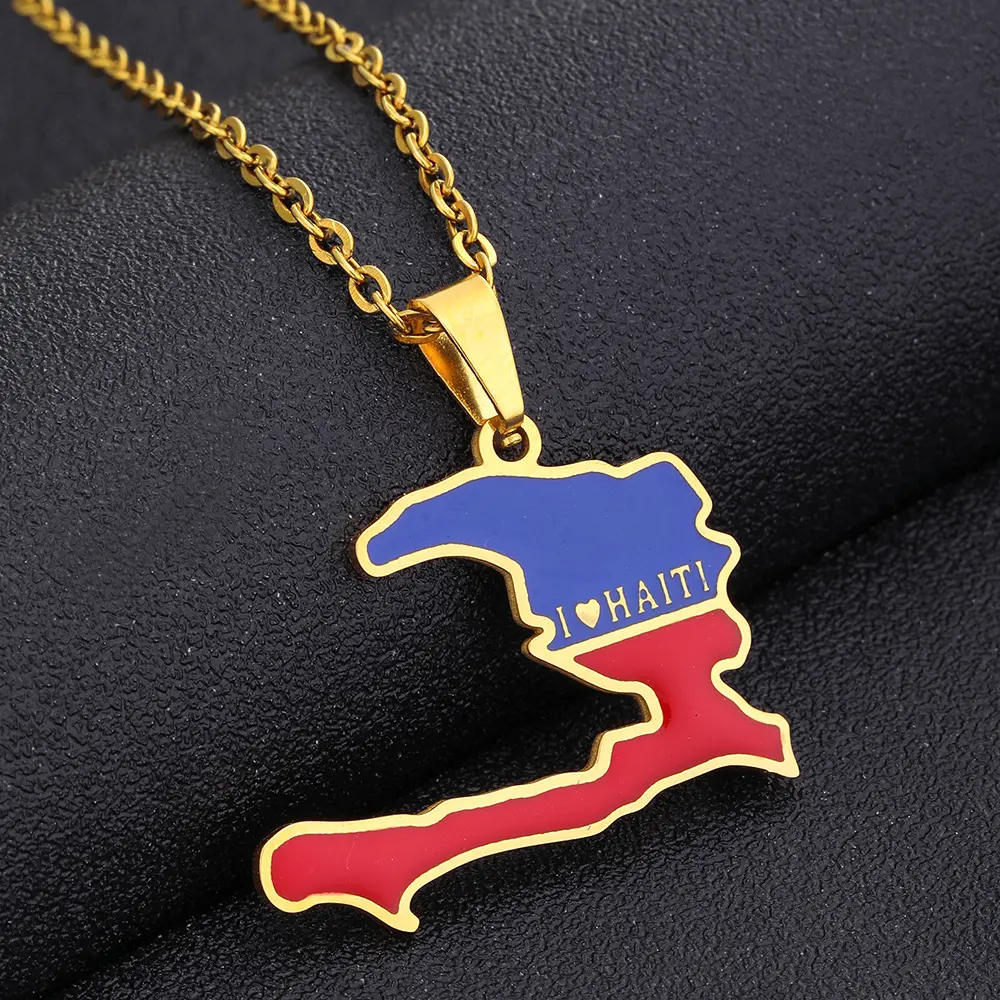 Haiti Map Necklace, World Map necklace,Oil Drop Pendant Chain Jewelry for Men-Women, Christmas Couple Gift Accessory