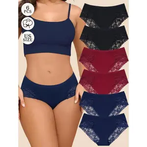 6 Pack Cotton Underwear For Women Lace Cheeky Bikini Panties Stretch Ladies Soft Hipster Briefs S-XXL