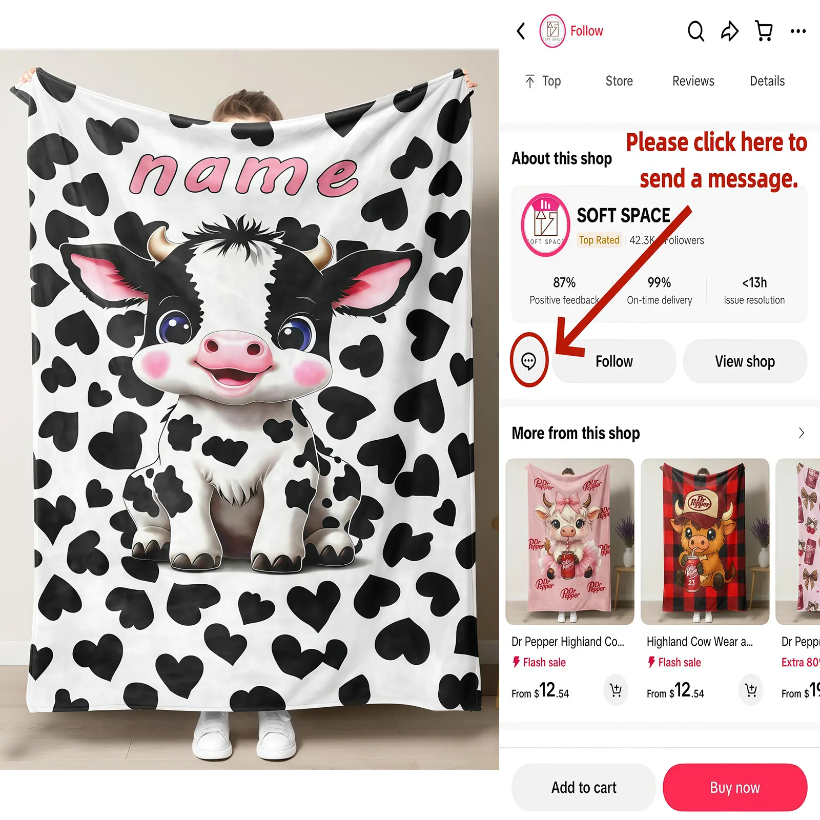 Customized Name Polyester Baby Cow Flannel Throw Blanket - Cute Black Heart Cartoon Design, Soft Texture, Cozy Bedding for Bedroom Sofa, 100% Polyester