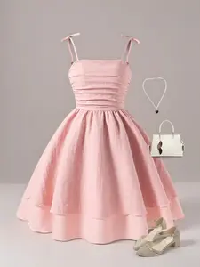 Elegant Girls' Summer Strap Dress, Princess Style Casual Wear, Summer Clothes Dress, Perfect for Parties & Daily, Ages 8-12, Fashionable Design, Party Outfits