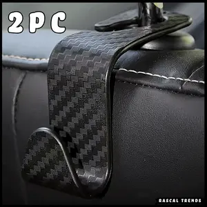 Carbon Fiber 2pc Car Headrest Storage Hooks for Cars Trucks SUVs Durable Secure Hanging Space Compact Size Organizer
