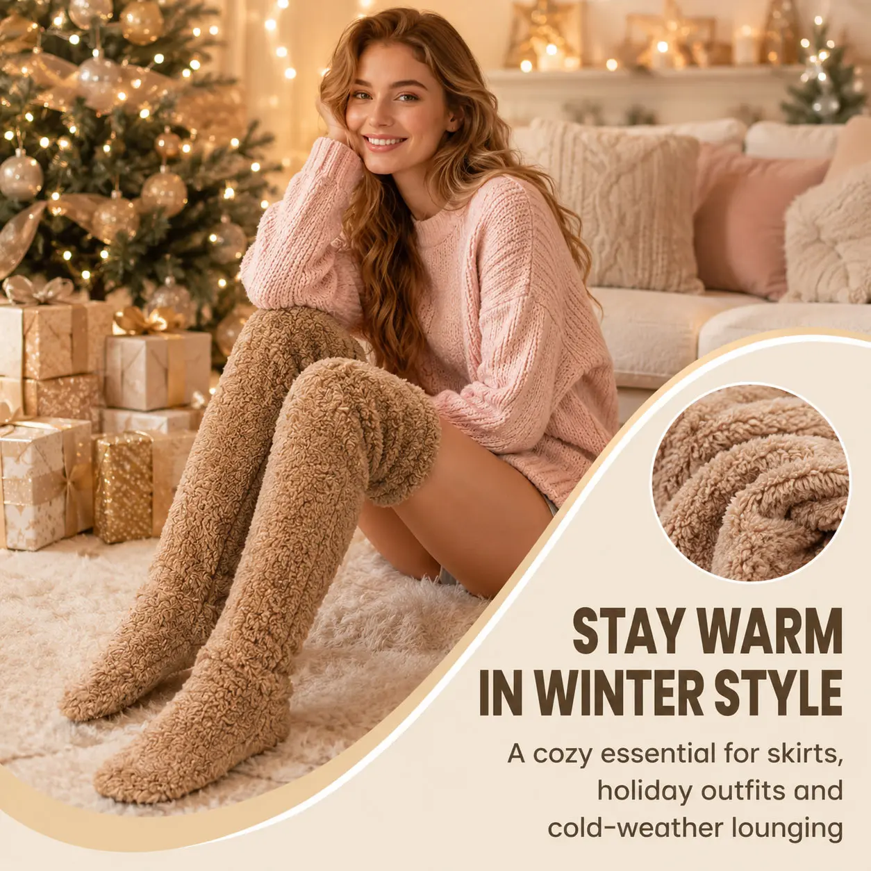 Over Knee High Fuzzy Long Socks Winter Warm Cold Leg Knee Joint Cold-proof Stockings Home Floor Sleeping Socks